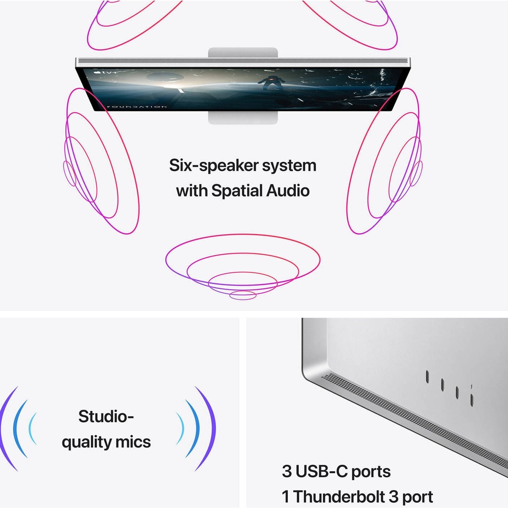 Apple Studio Display 27" 5K Retina Screen with Standard Glass, 12MP Center Stage Camera, VESA Mount Adapter, Silver | MYJH3B/A