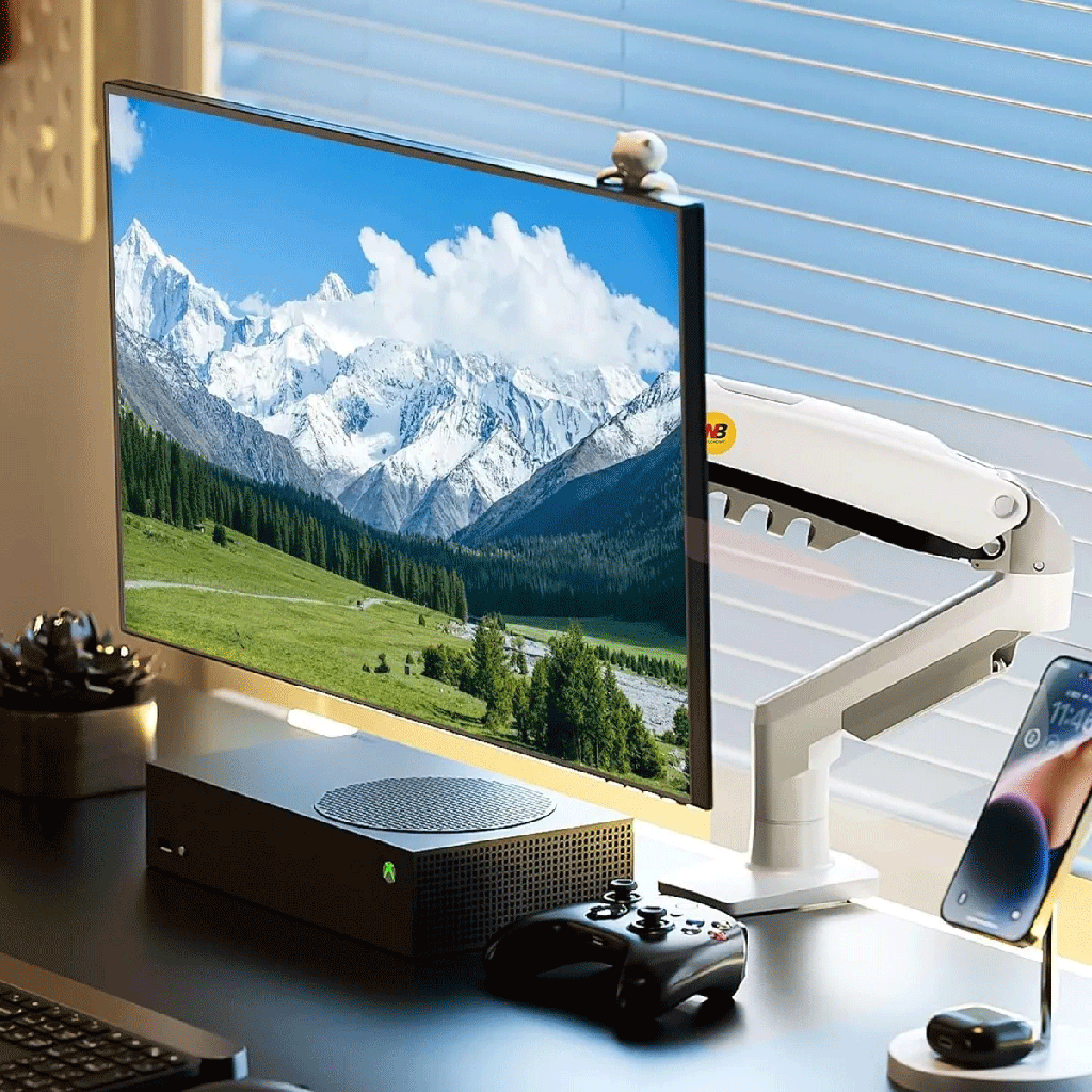 NB Nortbayou D5 Single Monitor 17″ – 32″ Arm Desk Mount Table Stand Full Motion Flat, 2-9 KG (White)