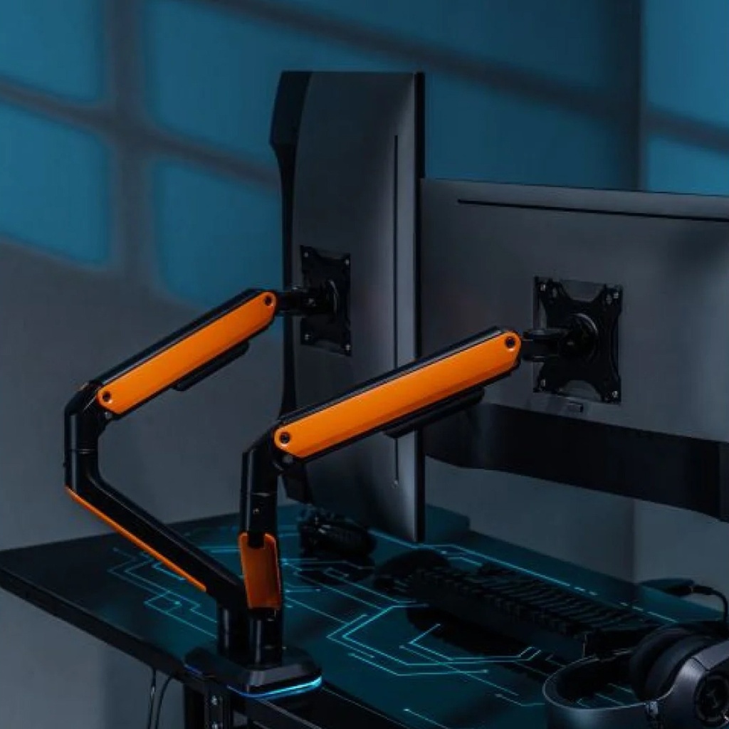 Sades APEP Dual Monitor Arm RGB Screen Rotation Vesa Compatible - Orange (Fit Screen Size 17" - 32" Flat/Curved)
