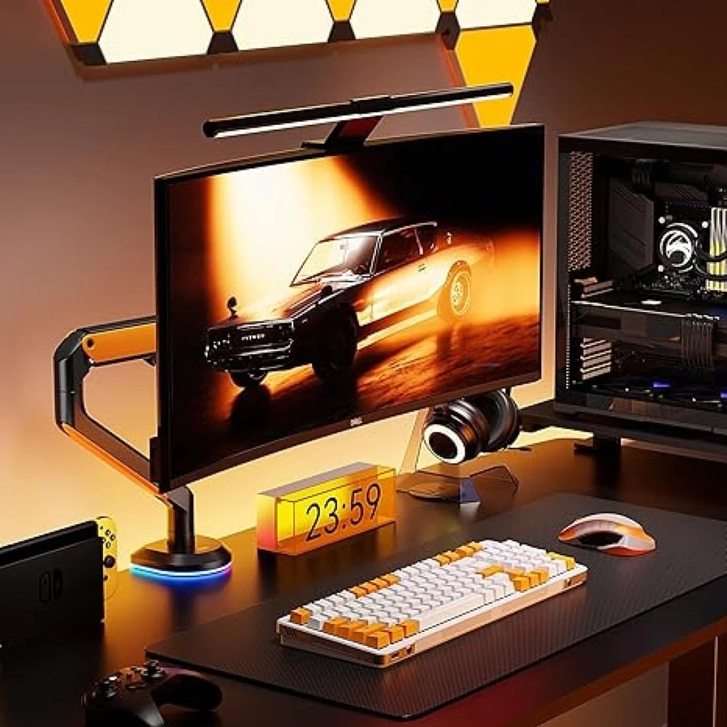 Sades APEP Single Monitor Arm RGB Screen Rotation Vesa Compatible - Orange (Fit Screen Size 17" - 32" Flat/Curved)