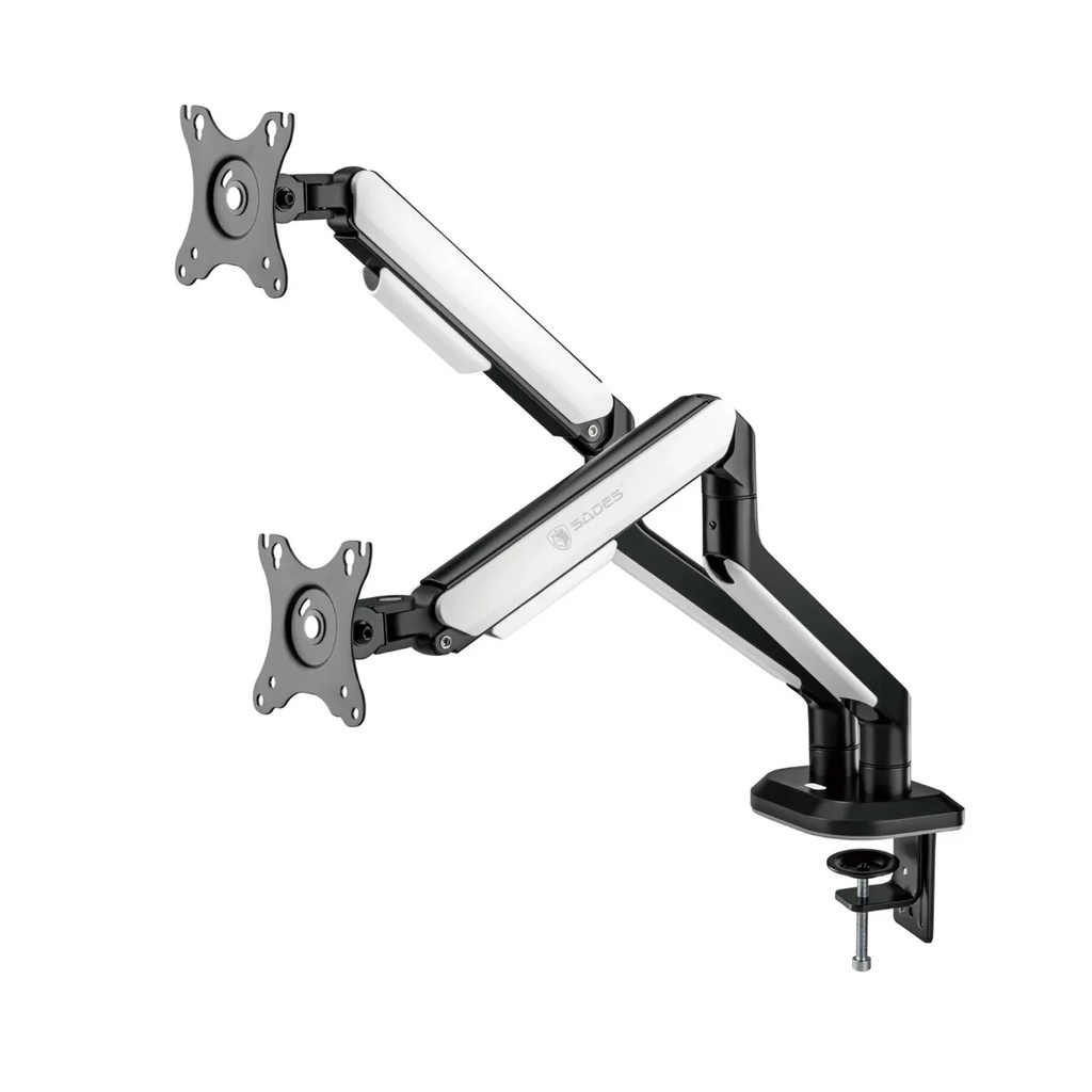 Sades APEP Dual Monitor Arm RGB Screen Rotation Vesa Compatible - Black & white (Fit Screen Size 17" - 32" Flat/Curved)