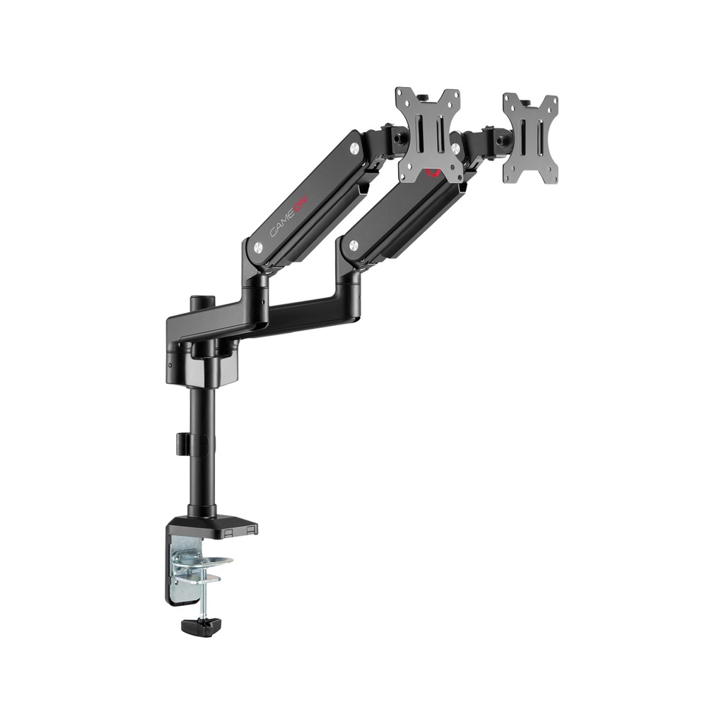 GAMEON Pole Mounted Gas Spring Dual Monitor Arm Stand And Mount For Gaming And Office Use (17" - 32") Each Arm Up To 9 KG - Black