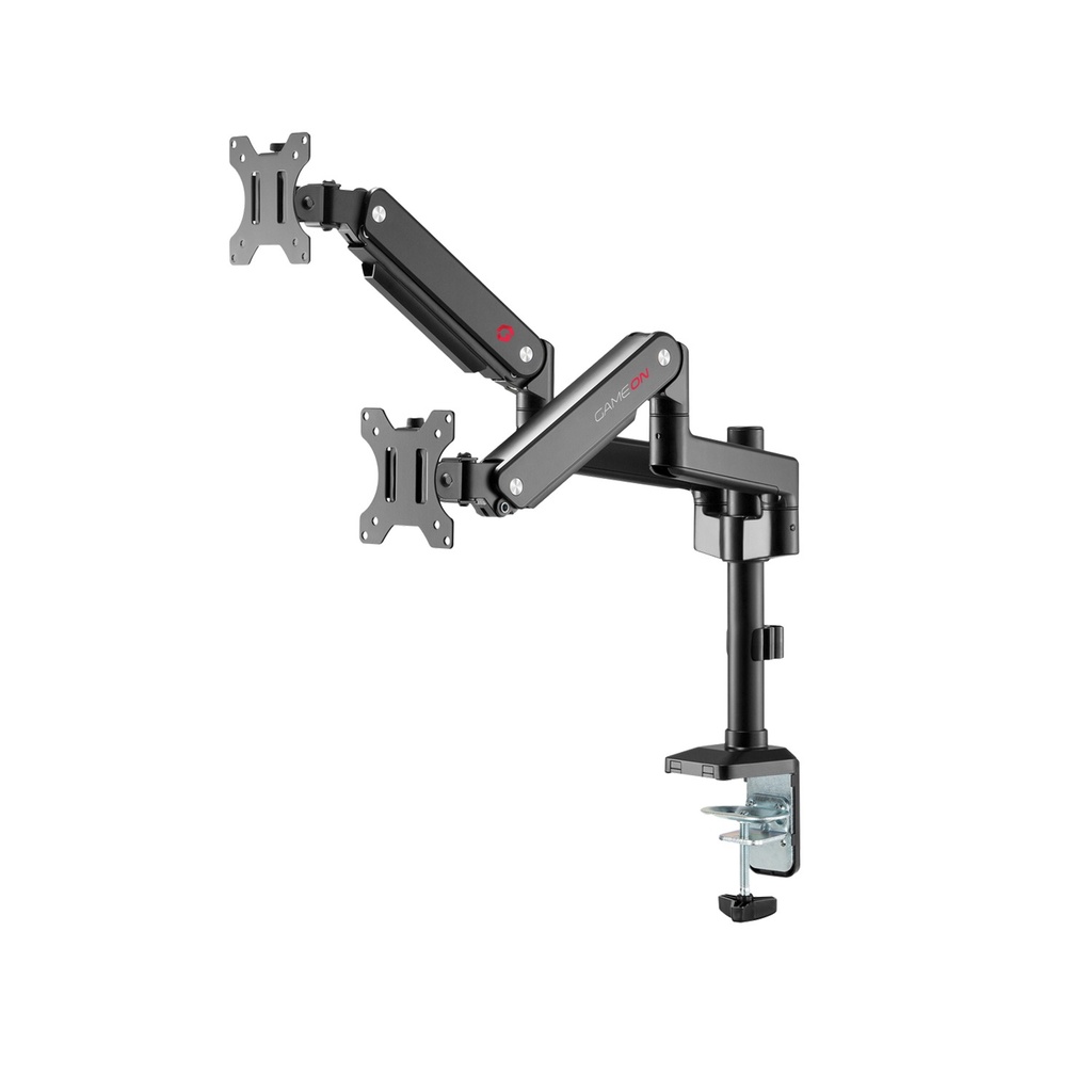 GAMEON Pole Mounted Gas Spring Dual Monitor Arm Stand And Mount For Gaming And Office Use (17" - 32") Each Arm Up To 9 KG - Black