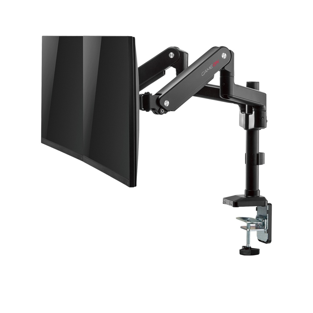 GAMEON Pole Mounted Gas Spring Dual Monitor Arm Stand And Mount For Gaming And Office Use (17" - 32") Each Arm Up To 9 KG - Black