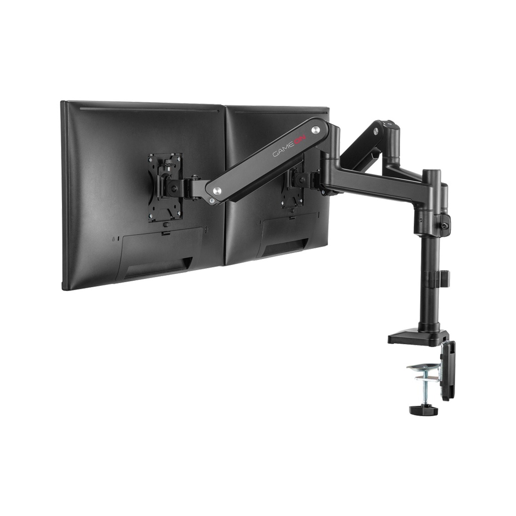 GAMEON Pole Mounted Gas Spring Dual Monitor Arm Stand And Mount For Gaming And Office Use (17" - 32") Each Arm Up To 9 KG - Black