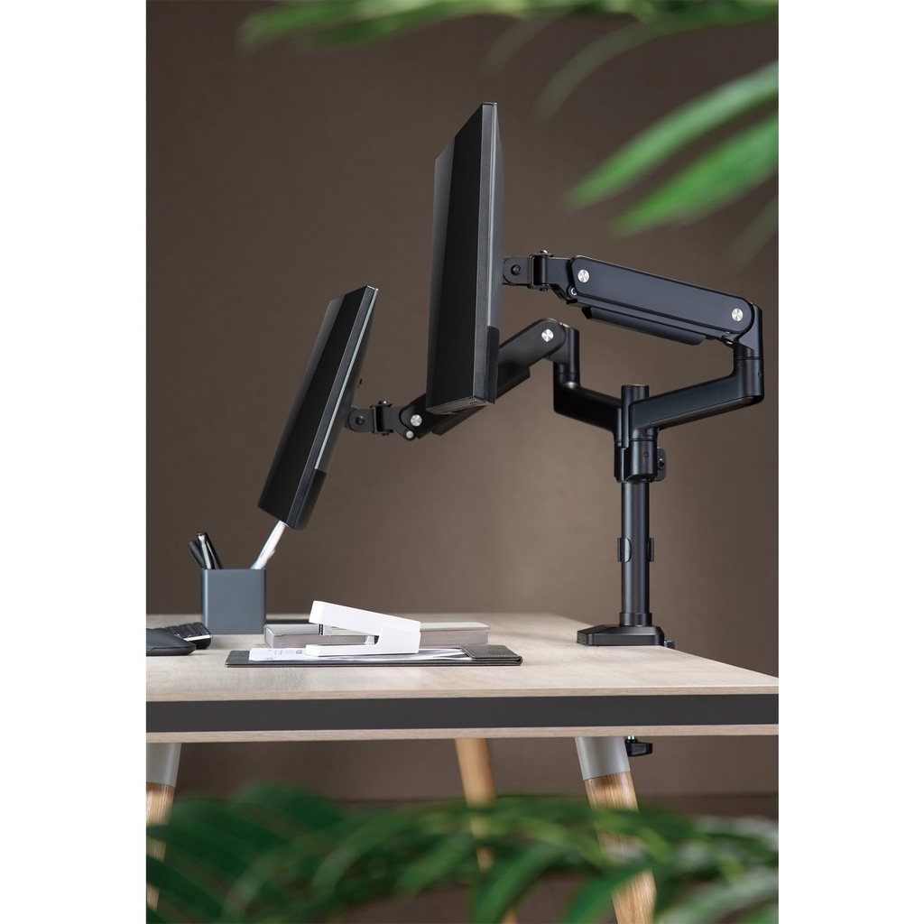 GAMEON Pole Mounted Gas Spring Dual Monitor Arm Stand And Mount For Gaming And Office Use (17" - 32") Each Arm Up To 9 KG - Black