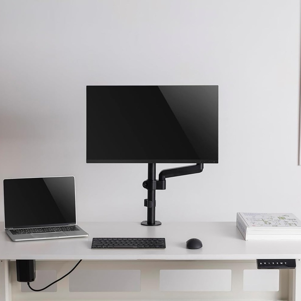 GAMEON Pole Mounted Gas Spring Single Monitor Arm Stand And Mount For Gaming And Office Use (17" - 32") Each Arm Up To 9 KG - Black