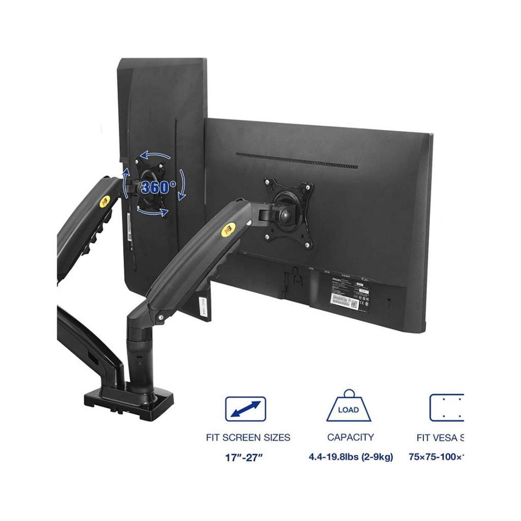 North Bayou F160 Dual Screens Arm (17"-27") Gas-Strut Flexi Mount Desktop Built With Interactive Ergonomical Concepts