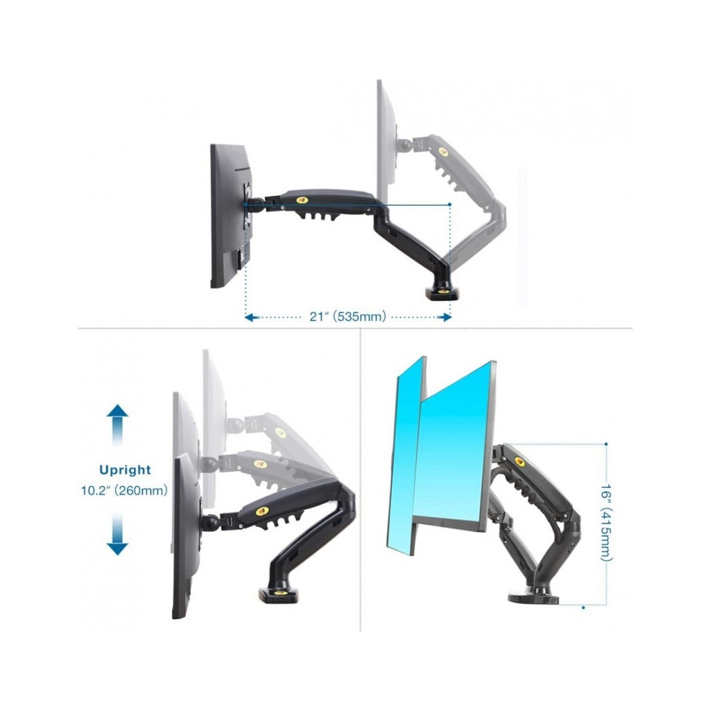 North Bayou F160 Dual Screens Arm (17"-27") Gas-Strut Flexi Mount Desktop Built With Interactive Ergonomical Concepts