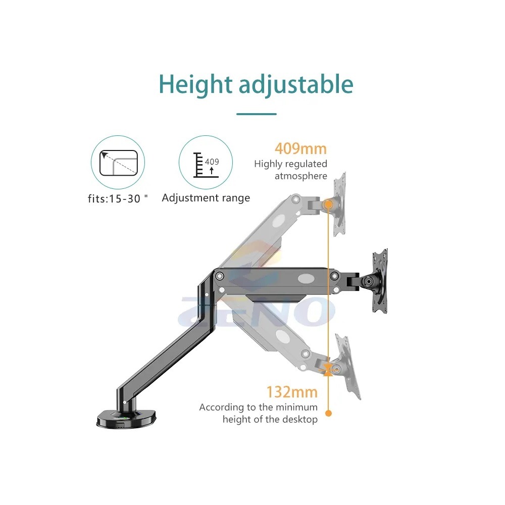 ZENO M8 Gas Strut Single Monitor Full Motion Height Swivel Tilt Rotation Adjustable Monitor Arm 17″ – 32″