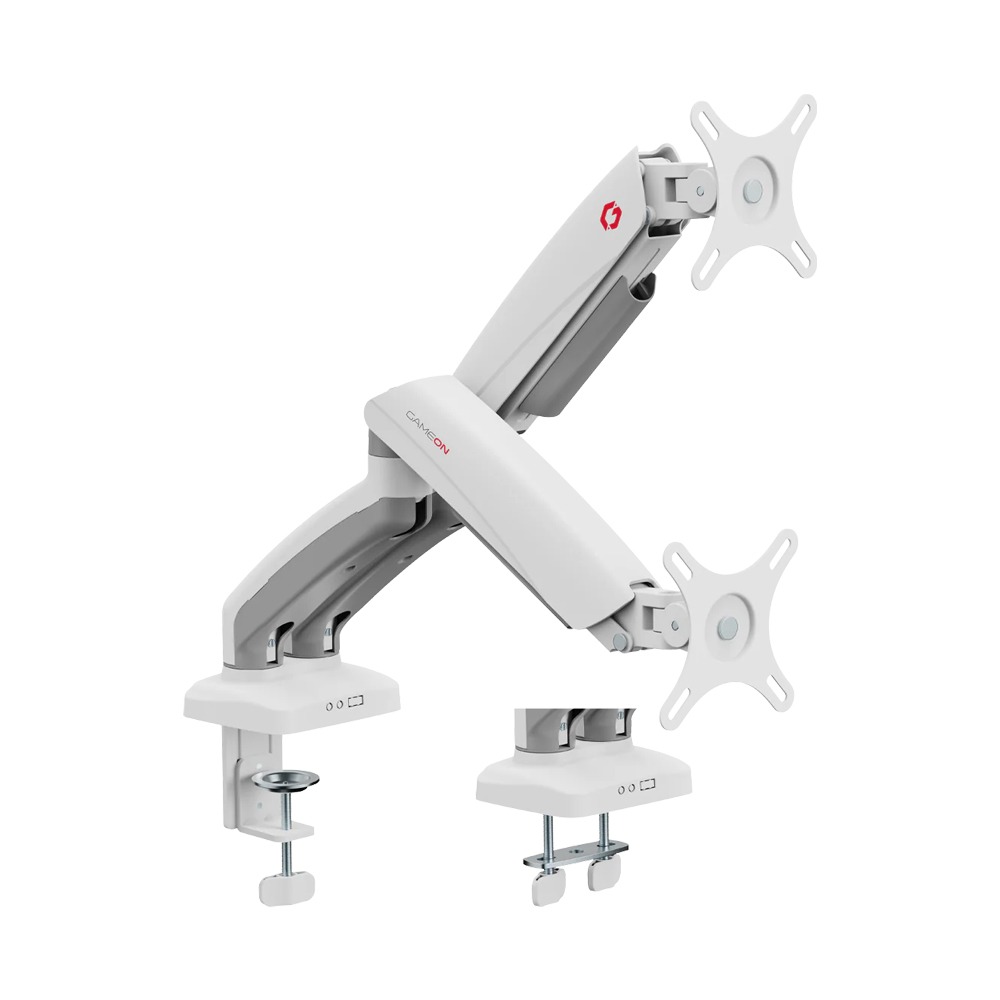 GAMEON Mechanical Spring Dual Monitor Arm For Gaming & Office Use (17" - 32") Flat & Curve Monitor Arm Upto 9 Kg-White