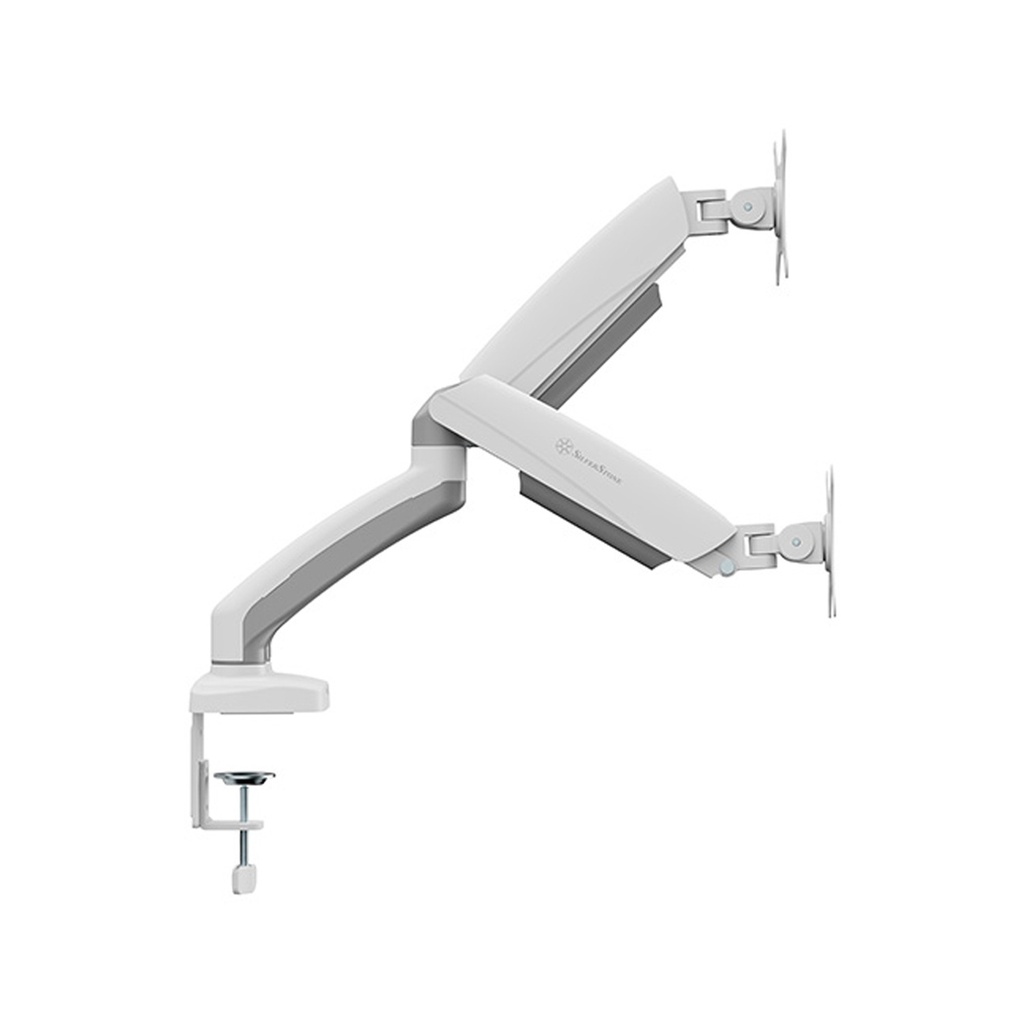 Silver Stone Dual Monitor Arm With Mechanical Spring And Plastic Armor (24'' to 32'') - White