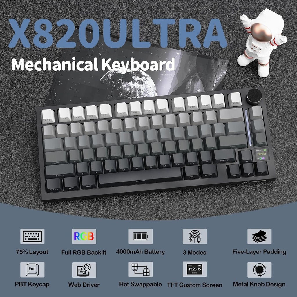 Attack Shark X820 Ultra RGB Tri-Mode Mechanical Keyboard - Moon Light + Shark Switch