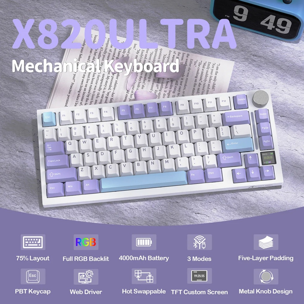 Attack Shark X820 Ultra RGB Tri-Mode Mechanical Keyboard - Star Light White + Gift Switch