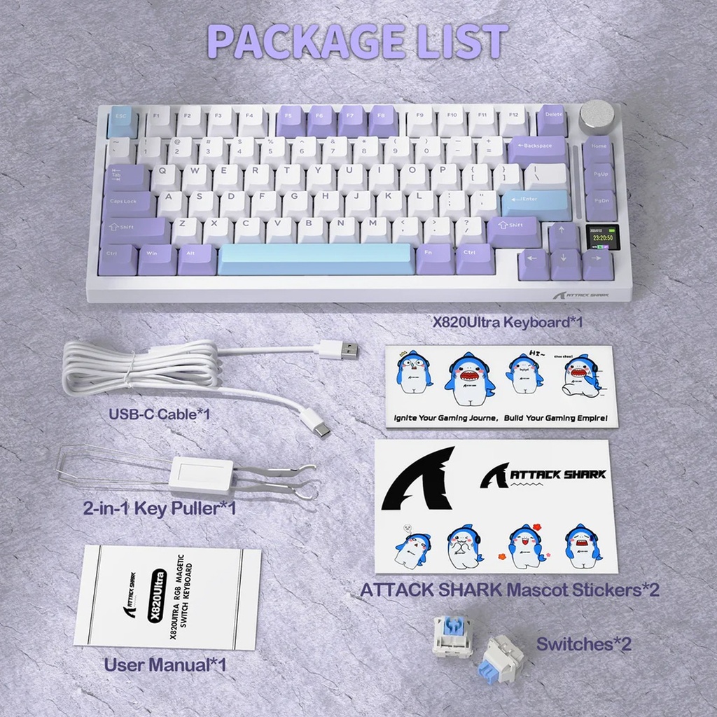 Attack Shark X820 Ultra RGB Tri-Mode Mechanical Keyboard - Star Light White + Gift Switch