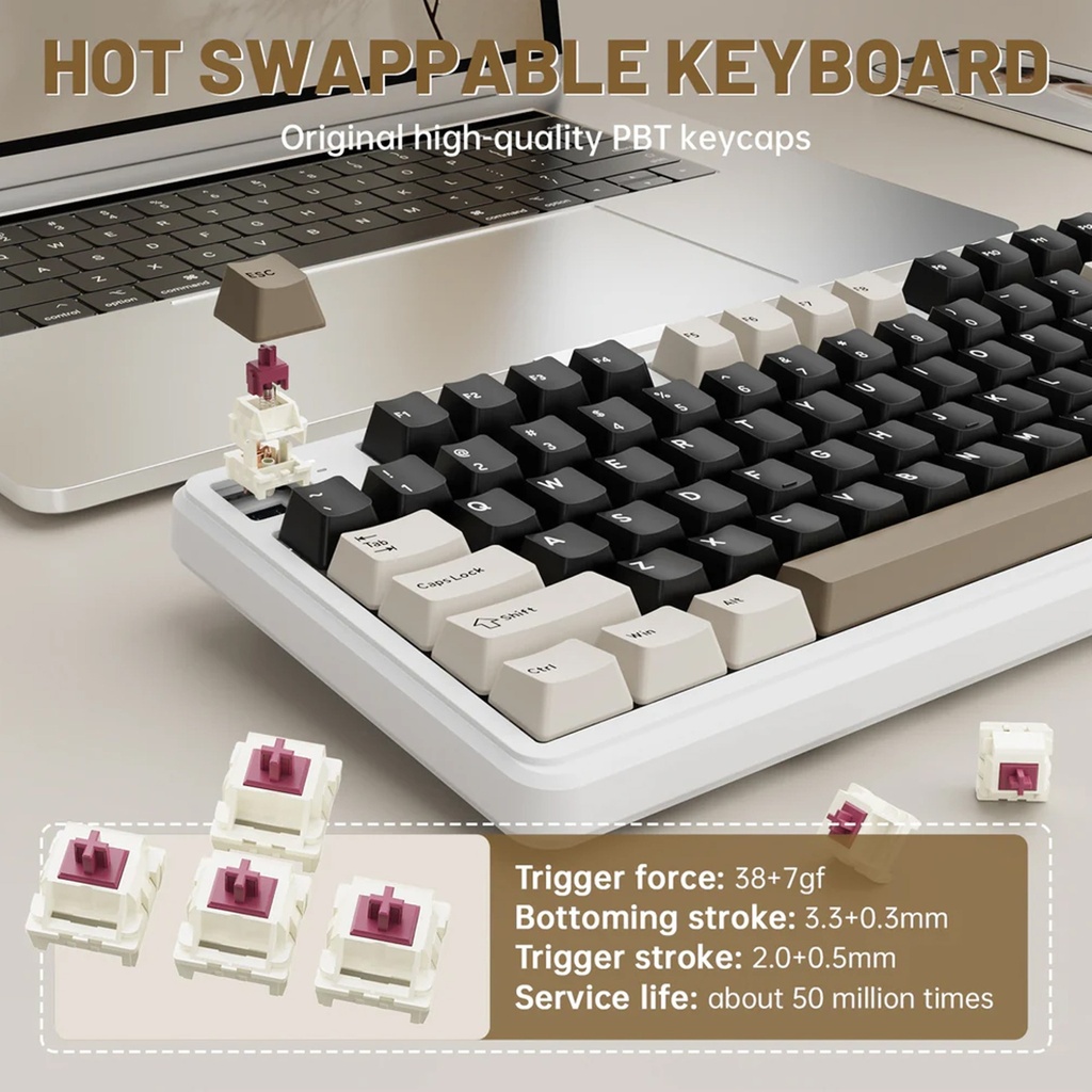 ATTACK SHARK X98PRO Tri-Mode 2.4G Wireless/Bluetooth 99% Wireless Mechanical Gaming Keyboard with 1.5" LED Matrix Screen - Cheese White