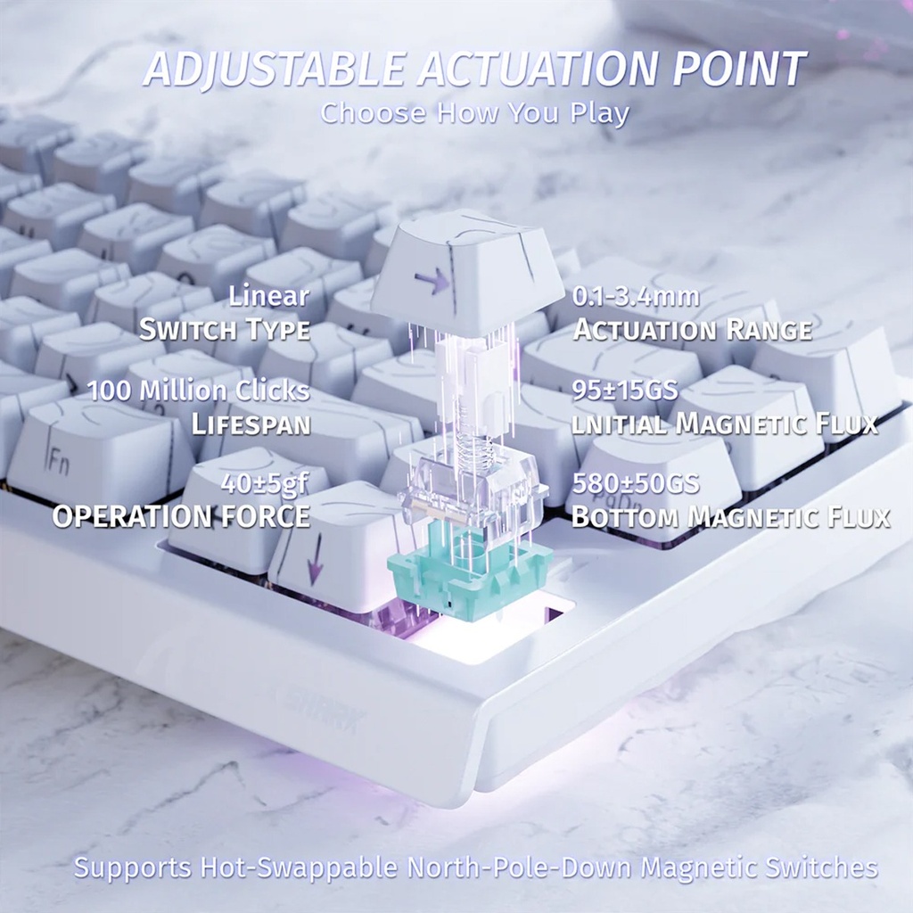 Attack Shark X68 HE Magnetic Swtich Keyboard 66Key Layout, PBT KeyCaps, RGB Light Effect For PC, Andriod, IOS, Mac - White Contour