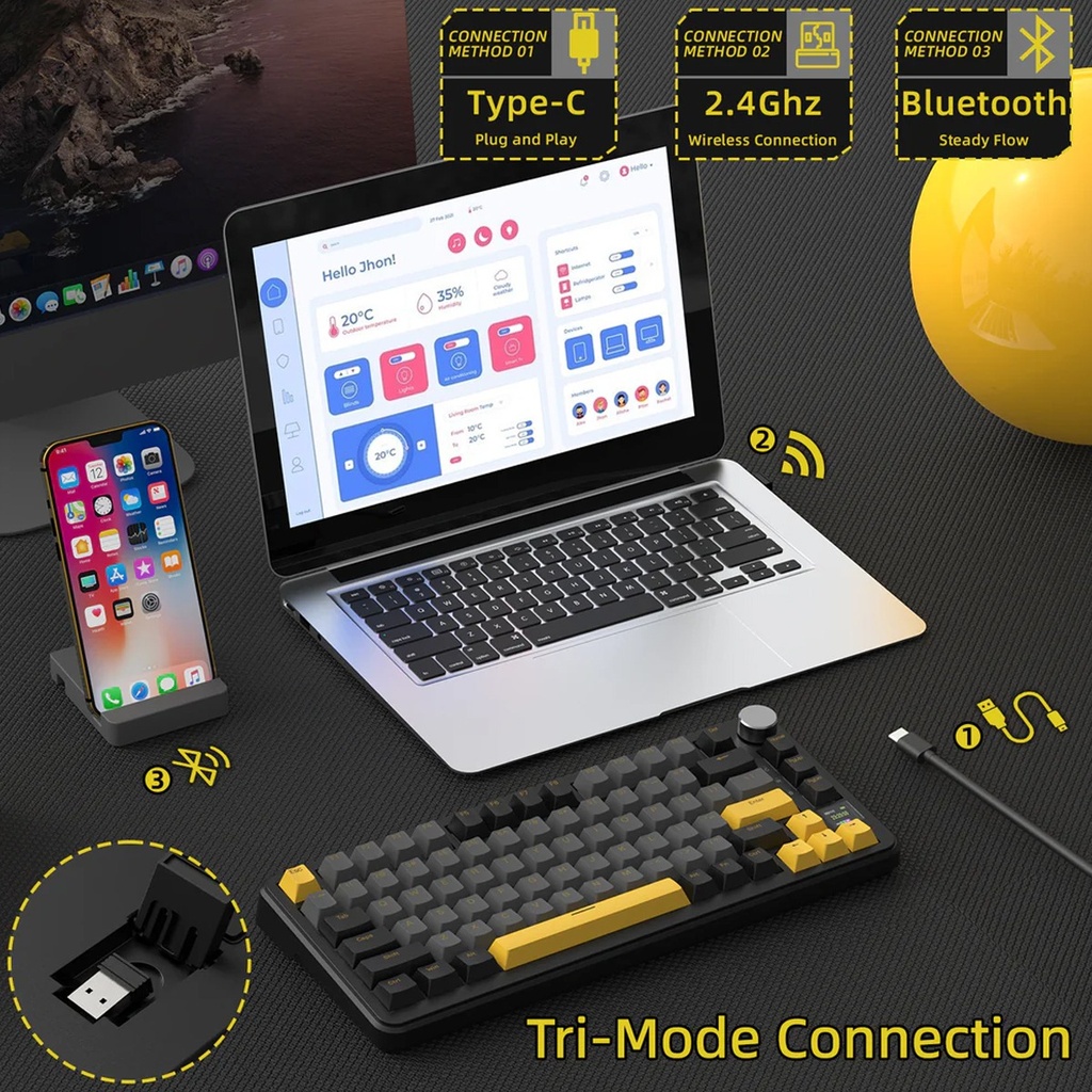 ATTACK SHARK X85Pro 75% Tri-Mode Gasket Mechanical Keyboard Blueberry Switch Linear - Starry Black