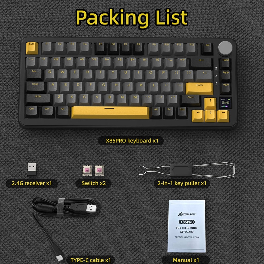 ATTACK SHARK X85Pro 75% Tri-Mode Gasket Mechanical Keyboard Blueberry Switch Linear - Starry Black