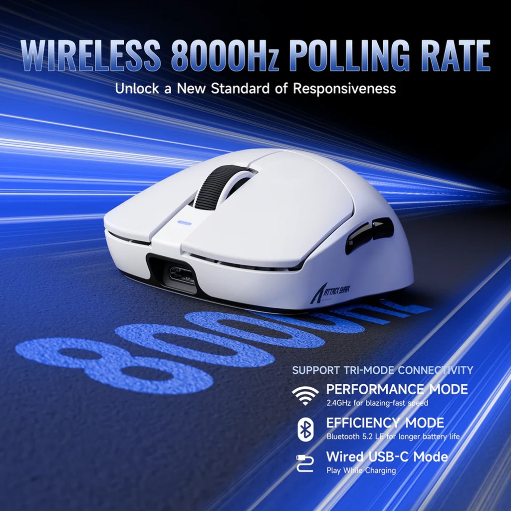 ATTACK SHARK X8Ultimate Tri-mode Lightweight Wireless Gaming Mouse With 8K Polling Rate - White