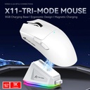 Attack Shark X11 Tri-Mode-Wired/2.4G/B, 22000 DPI, 5 Programmable Buttons With RGB Charging Dock - White