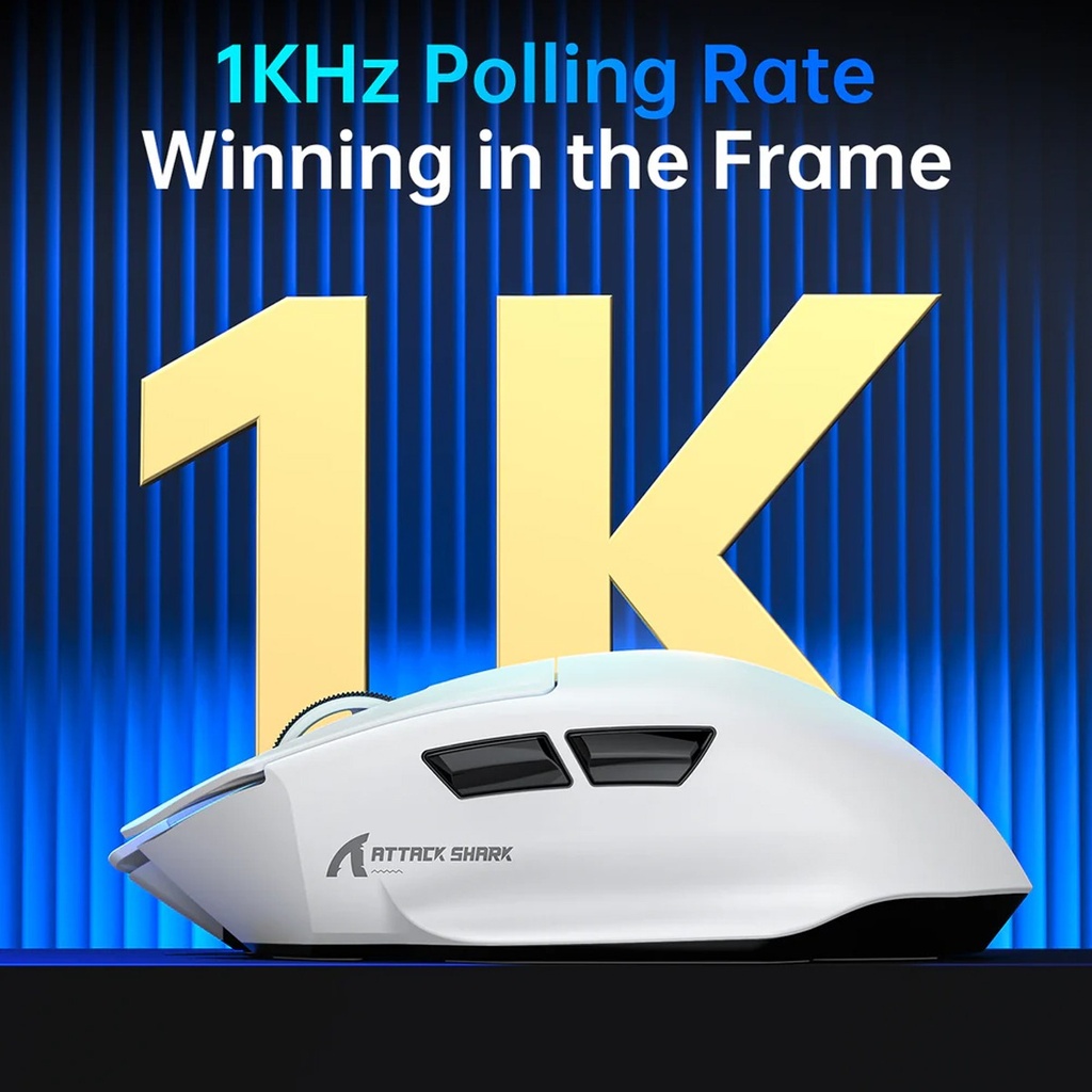 Attack Shark V6 Tri-Mode Connection 800-25000DPI, 1K Polling Rate with Magnetic Charging Dock - White