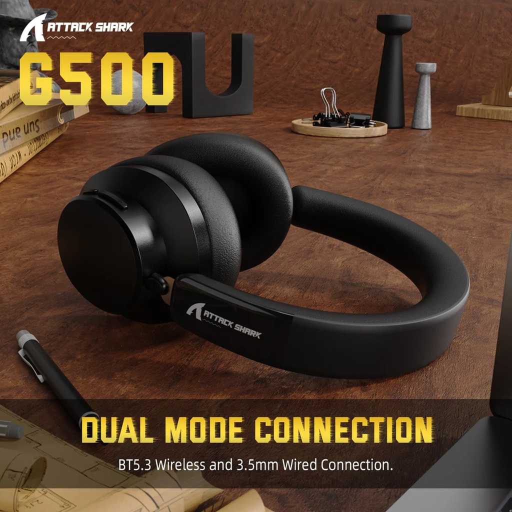 Attack Shark G500 Wireless And Bluetooth Gaming Headset, Active Noice Reduction - Black