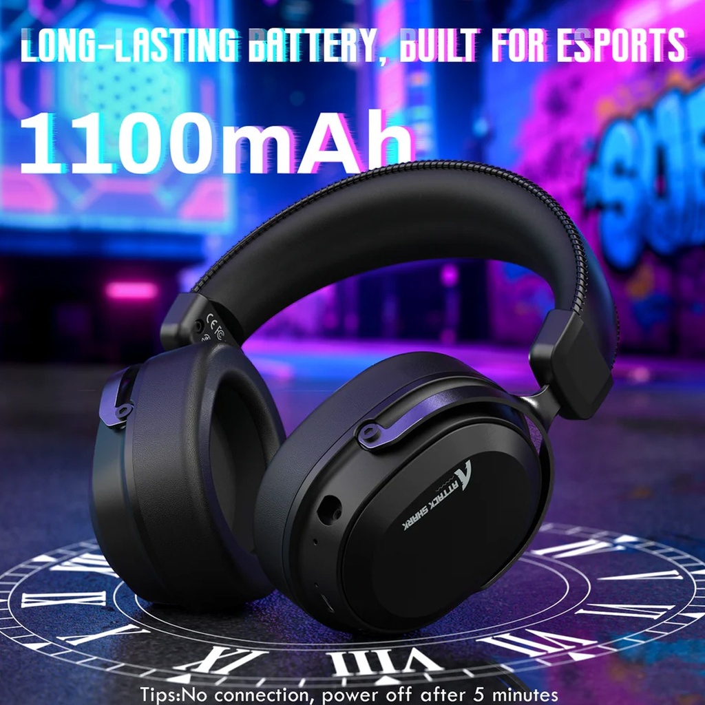 Attack Shark L30 Pro Wired+2.4G & BT Tri-Mode Gaming Headset, Omnidirectional Microphone Call ENC Wireless Range Upto 10 Meter - Black