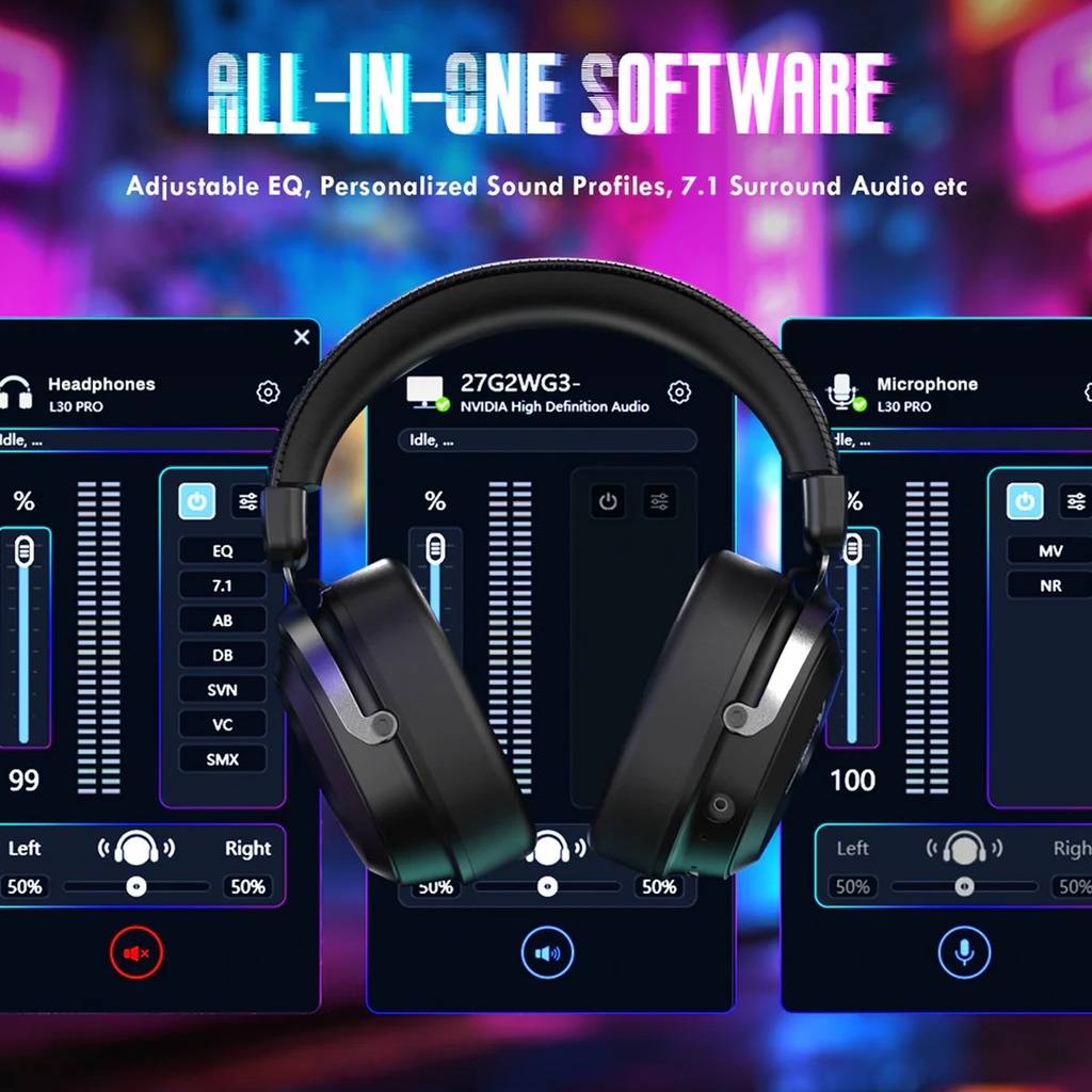 Attack Shark L30 Pro Wired+2.4G & BT Tri-Mode Gaming Headset, Omnidirectional Microphone Call ENC Wireless Range Upto 10 Meter - Black