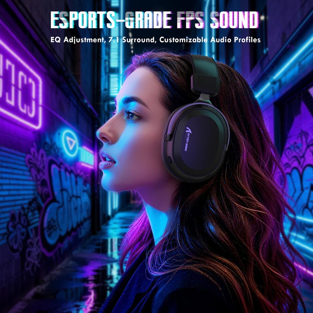 Attack Shark L30 Pro Wired+2.4G & BT Tri-Mode Gaming Headset, Omnidirectional Microphone Call ENC Wireless Range Upto 10 Meter - Black