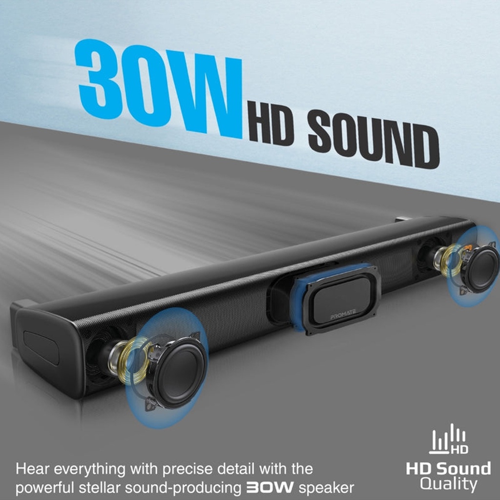 Promate StreamBar30 Speaker 30W BassBoost SoundBar with Subwoofer