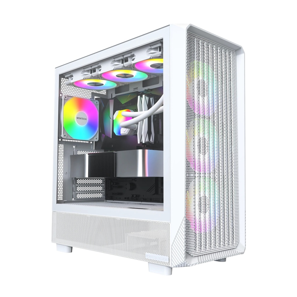 Montech X5 High Airflow ATX Mid-Tower PC Case With 4 ARGB Fans - White