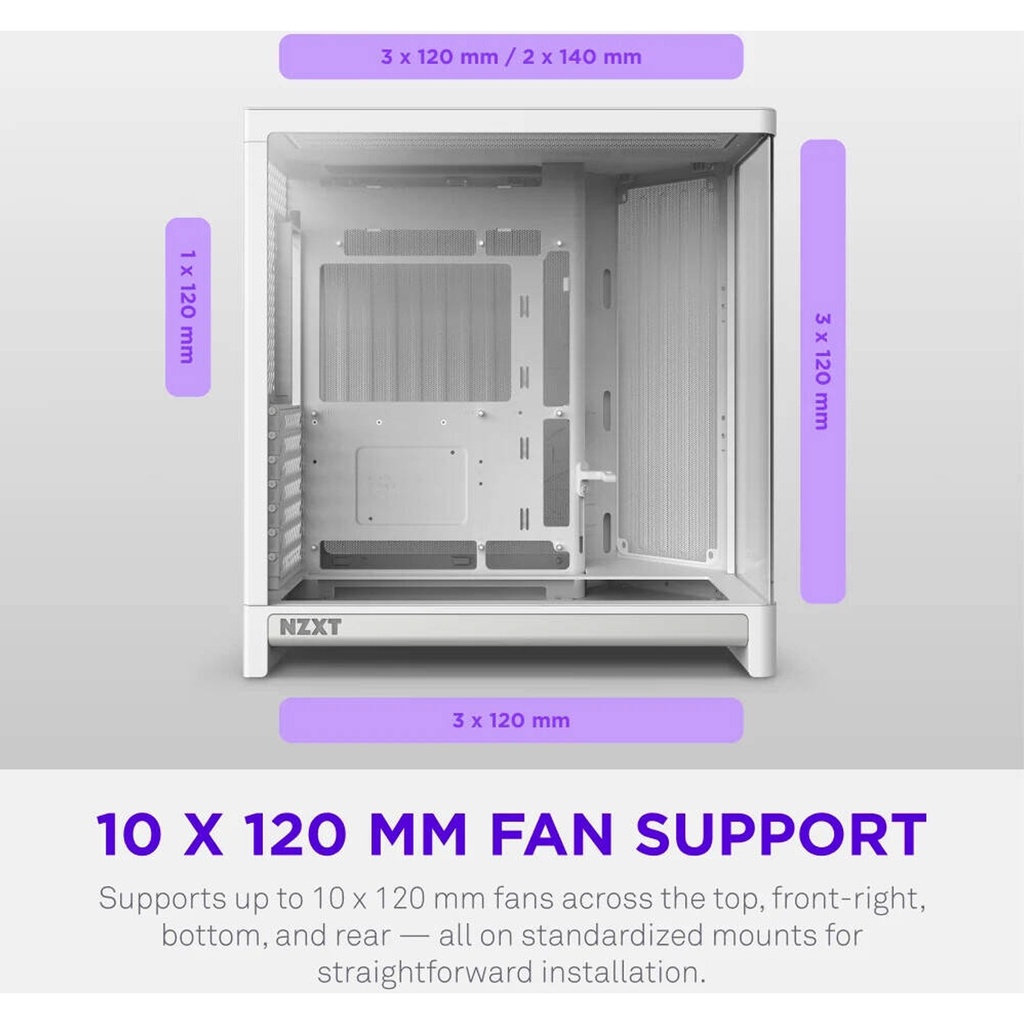 NZXT H6 RGB+ (2026) Dual-Chamber ATX Mid-Tower Airflow Two Panel Front & Left Side Tempered Glass Case With 3 RGB Fans - White