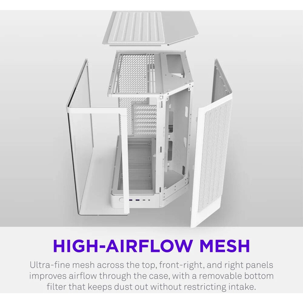 NZXT H6 RGB+ (2026) Dual-Chamber ATX Mid-Tower Airflow Two Panel Front & Left Side Tempered Glass Case With 3 RGB Fans - White