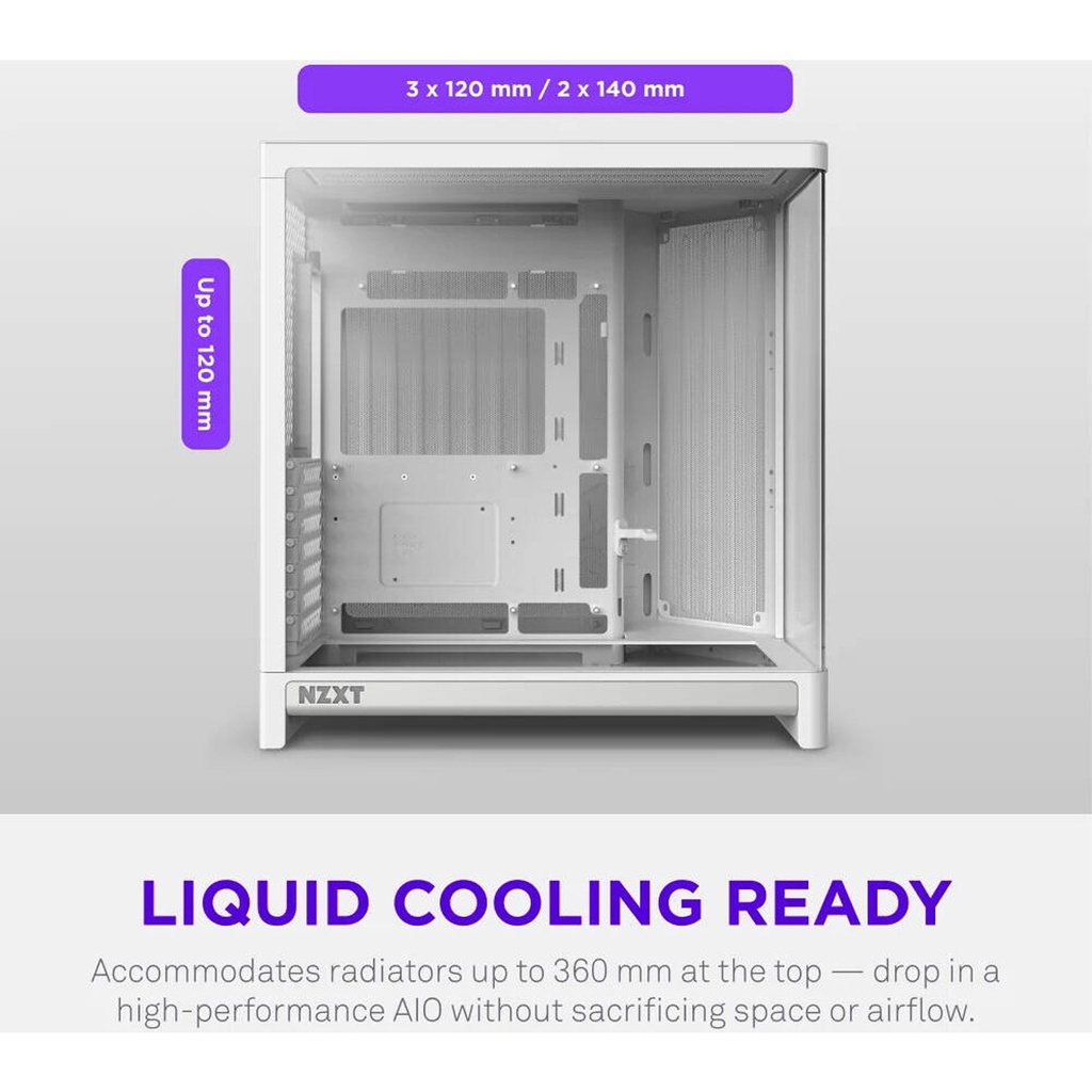 NZXT H6 RGB+ (2026) Dual-Chamber ATX Mid-Tower Airflow Two Panel Front & Left Side Tempered Glass Case With 3 RGB Fans - White