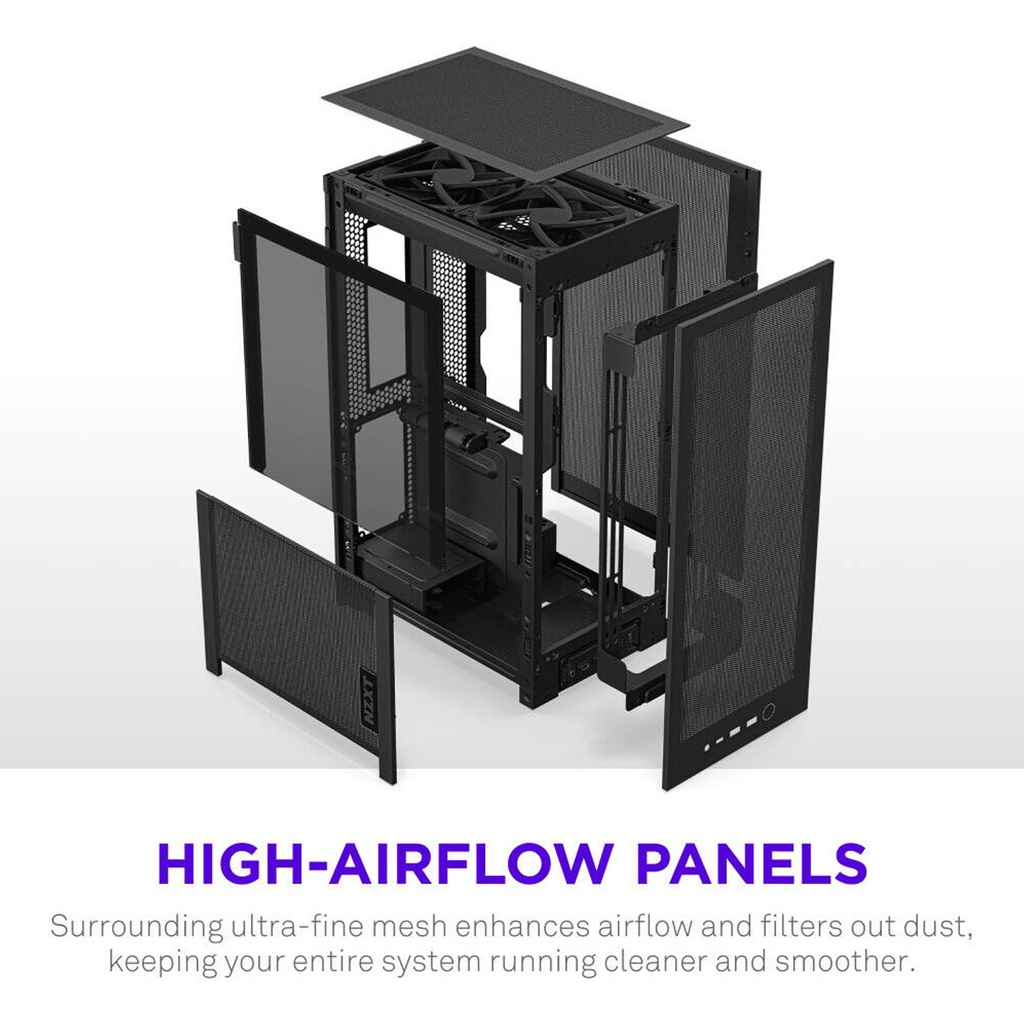 NZXT H2 Flow Mini-ITX SFF Airflow Left Side Tempered Glass Case - Black
