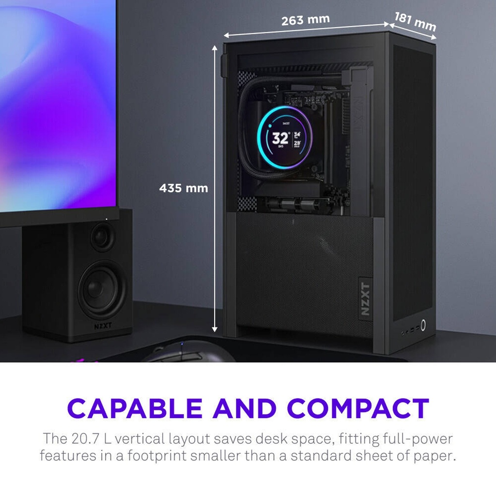 NZXT H2 Flow Mini-ITX SFF Airflow Left Side Tempered Glass Case - Black