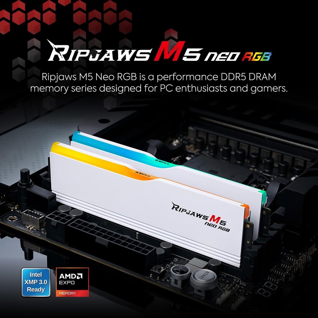 G.SKILL Ripjaws M5 Neo RGB Series ( Intel XMP & AMD EXPO) DDR5 RAM 64GB (2x32GB) 6000MT/s CL36 Desktop Memory Kit - Black