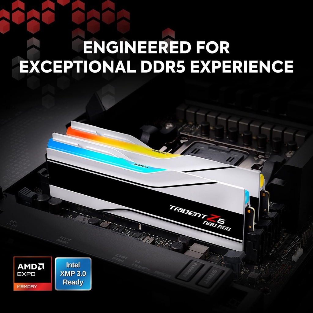 G.SKILL Trident Z5 Neo RGB Series ( Intel XMP & AMD EXPO) DDR5 RAM 64GB (2x32GB) 6000MT/s CL36 Desktop Memory Kit - White