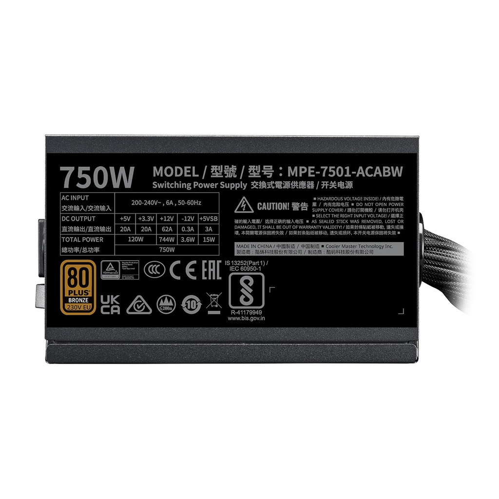 CoolerMaster MWE 80PLUS Bronze 750 V3 230V EU Certified 750W Power Supply
