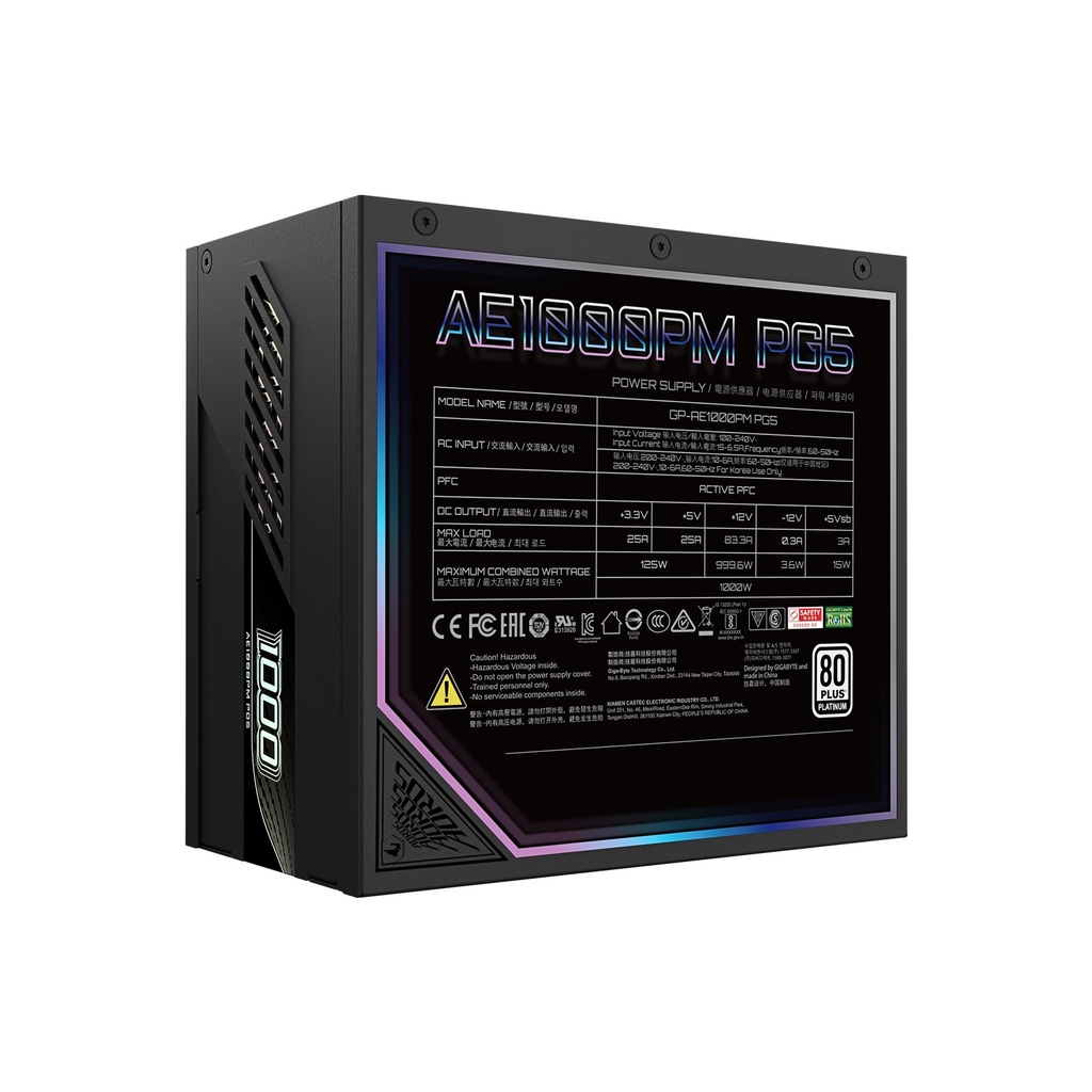Gigabyte Aorus Elite AE1000PM PG5 80+ Platinum Fully Modular ATX 3.1 & PCIe 5.1 1000W Power Supply