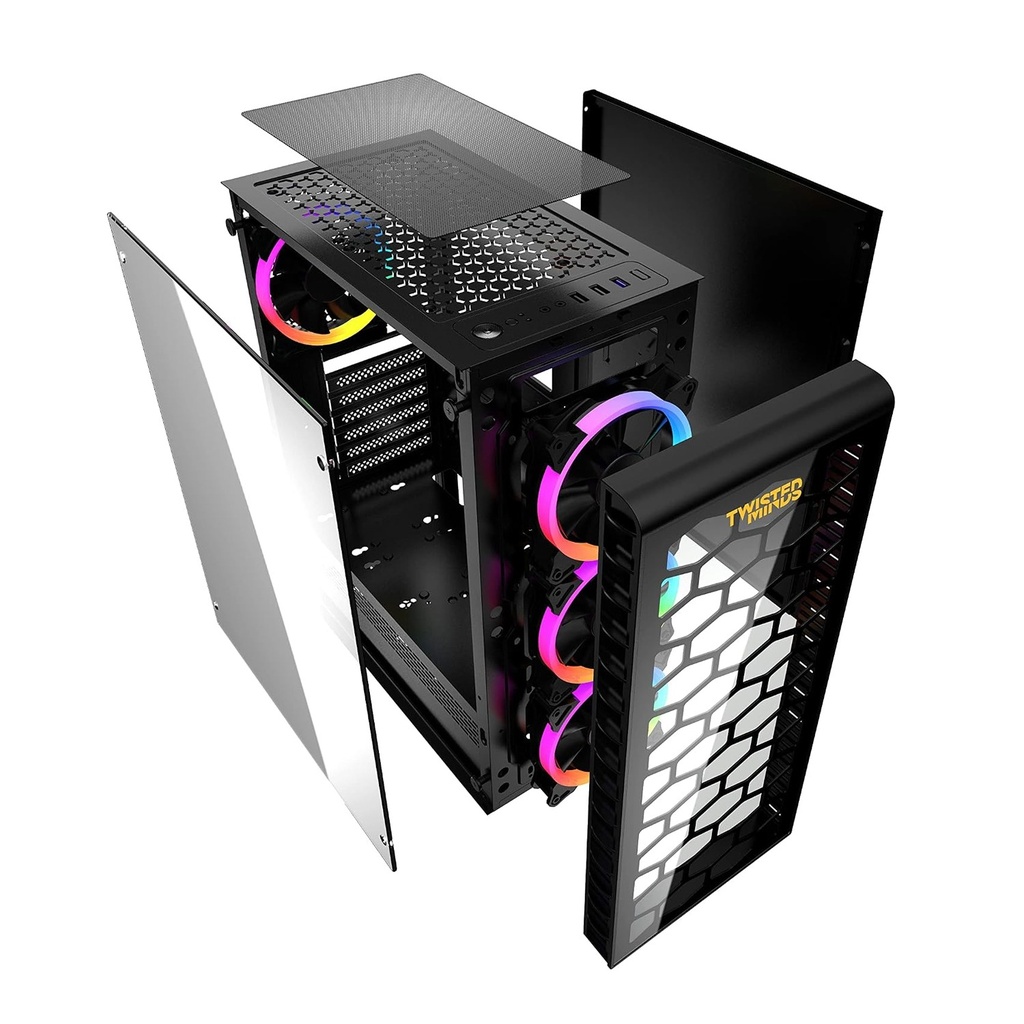 Twisted Minds Killstreak-03 Mid Tower Two Panel Front & Left Side Tempered Glass Case with 4 RGB Fans - Black