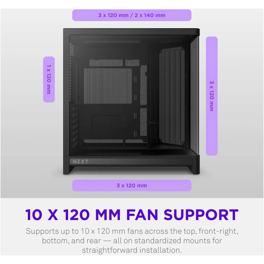 NZXT H6 RGB+ (2026) Dual-Chamber ATX Mid-Tower Airflow Two Panel Front & Left Side Tempered Glass Case With 3 RGB Fans - Black