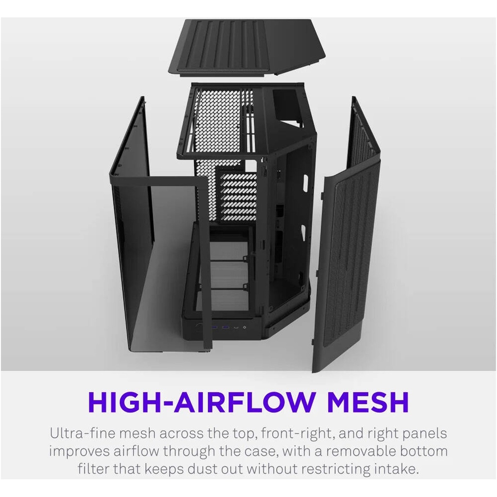 NZXT H6 RGB+ (2026) Dual-Chamber ATX Mid-Tower Airflow Two Panel Front & Left Side Tempered Glass Case With 3 RGB Fans - Black