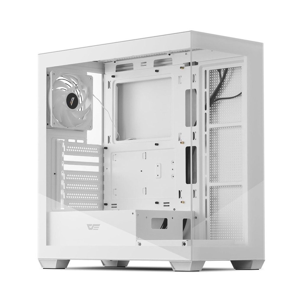 Aigo DarkFlash DS900W Gaming PC Case with 7 ARGB Fans Pre Installed, Tempered Glass Panels - White