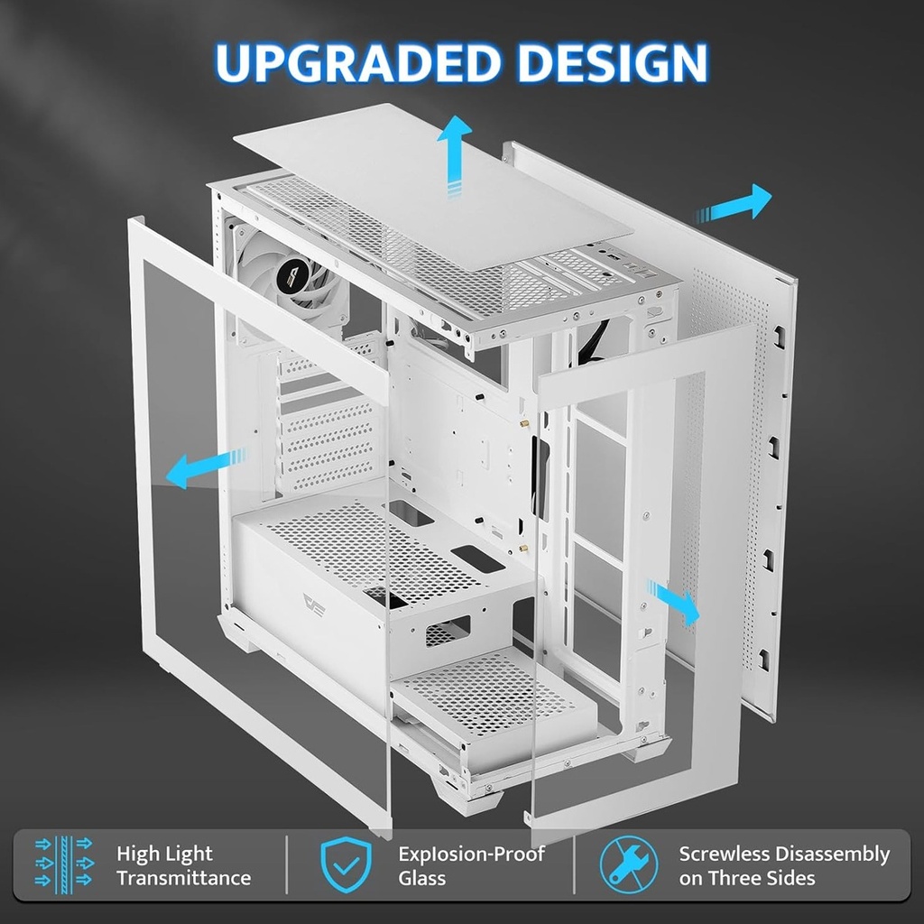 Aigo DarkFlash DS900W Gaming PC Case with 7 ARGB Fans Pre Installed, Tempered Glass Panels - White