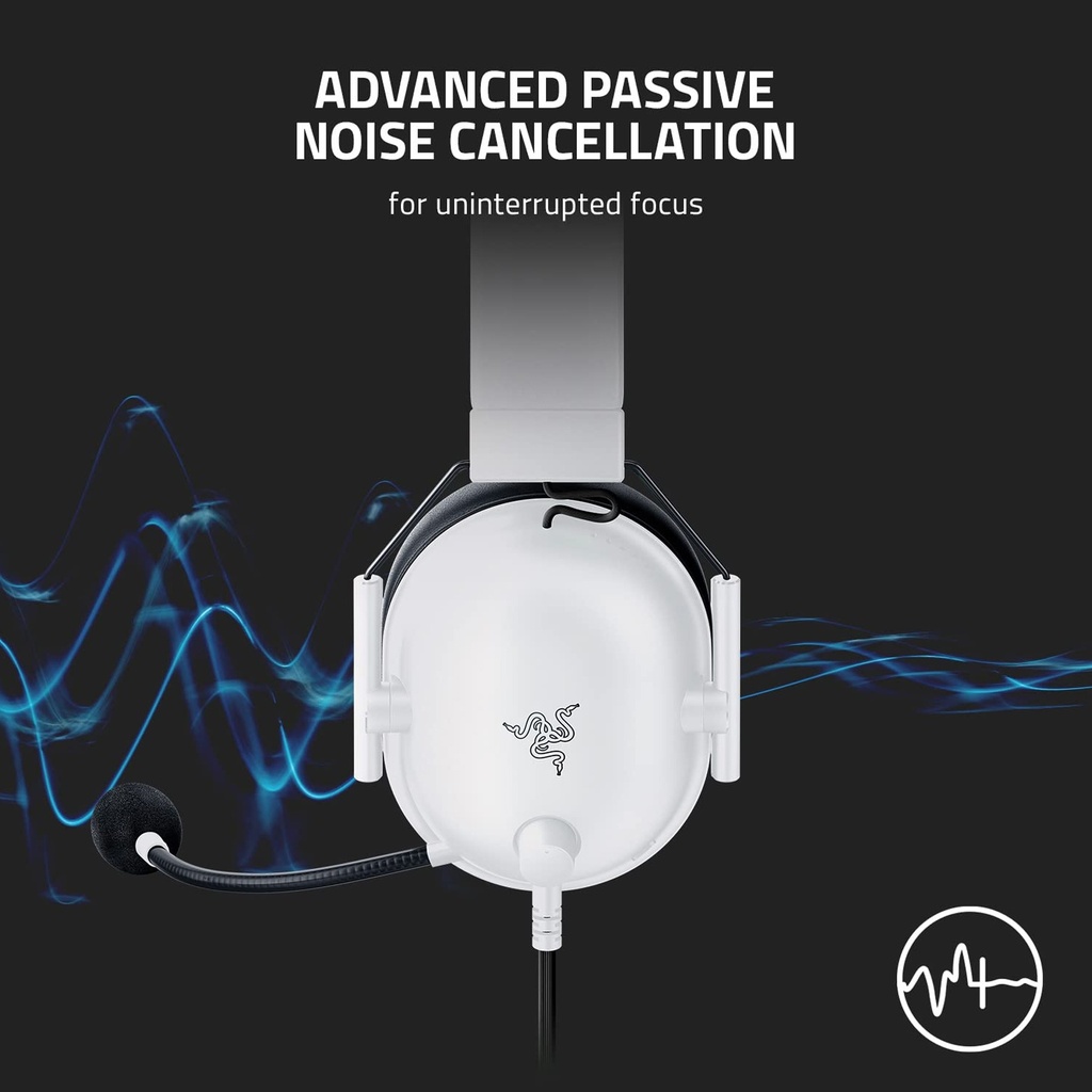 Razer BlackShark V2 X Wired Esports Gaming Headset, 7.1 Surround Sound, 50mm Drivers, Noise Isolating Earcups, Hybrid Memory Foam Cushions Comfort - Special White Edition