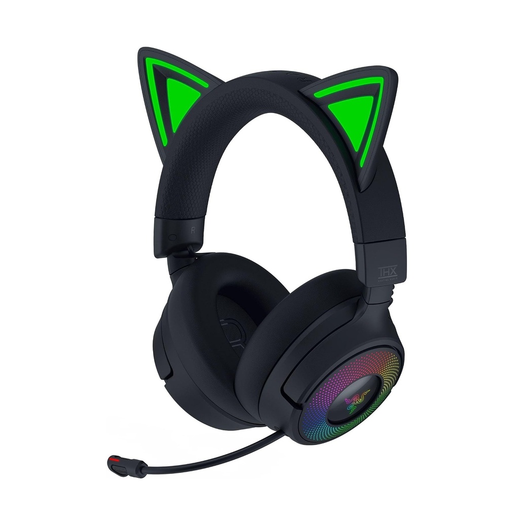 Razer Kraken Kitty V3 Pro RGB Wireless/Bluetooth/Wired Gaming Headset, THX Spatial Audio, Reactive Cat Ears,Up to 70hrs Battery- For PC/PS5 - Black