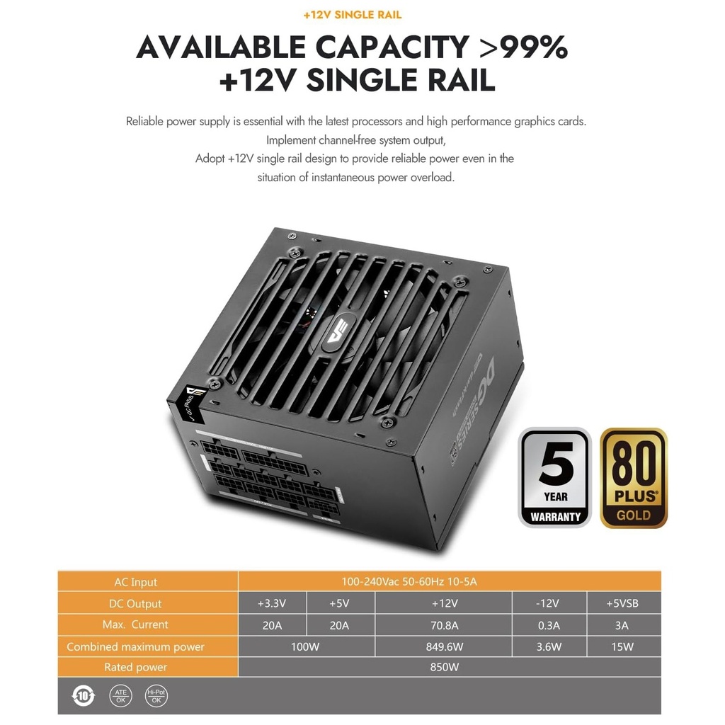 Darkflash DG850 80 PLUS Gold Fully Modular ATX 3.1& PCIe 5.1 ATX 850W Power Supply