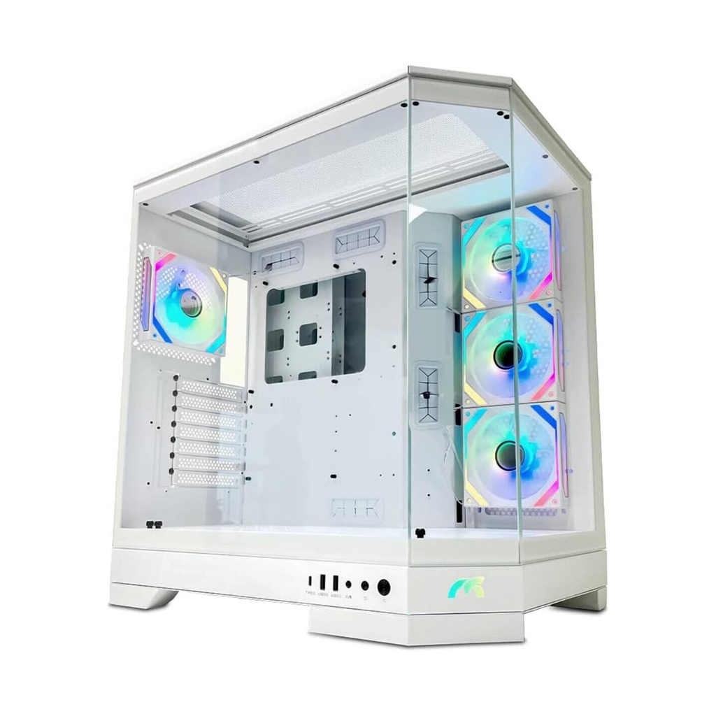Tortox Prism ATX Full Tower Two Panel Front & Left Side Tempered Glass Case with 7 ARGB Fans - White